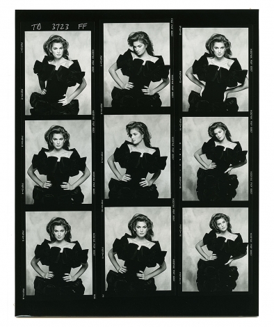 A contact sheet of CIndy Crawford by Terence Donovan, 26 April 1988
