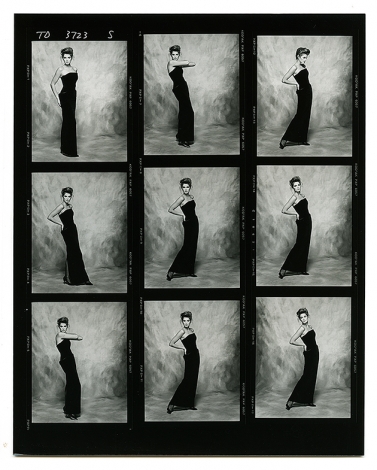 A contact sheet of CIndy Crawford by Terence Donovan, 26 April 1988