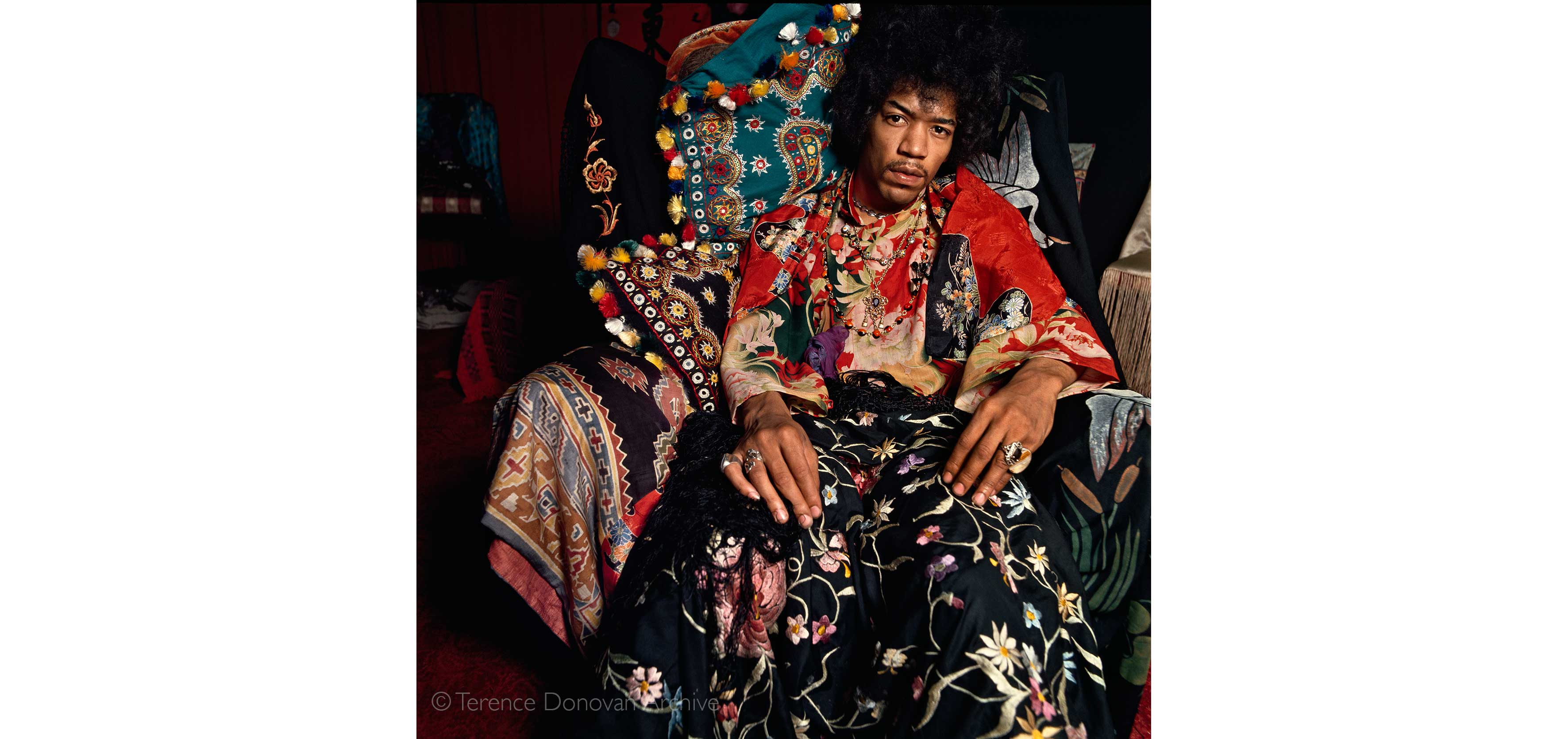 Jimi Hendrix photographed in his London flat for the Sunday Times, August 1967